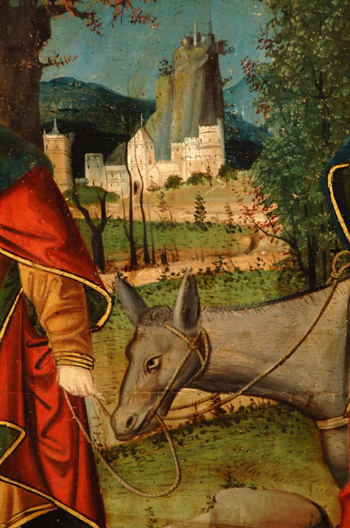 Détail de la fuite en Egypte, retable du Précurseur (1524), église Saint-Jean-Baptiste, Villars-sur-Var. Cliché M.Graniou