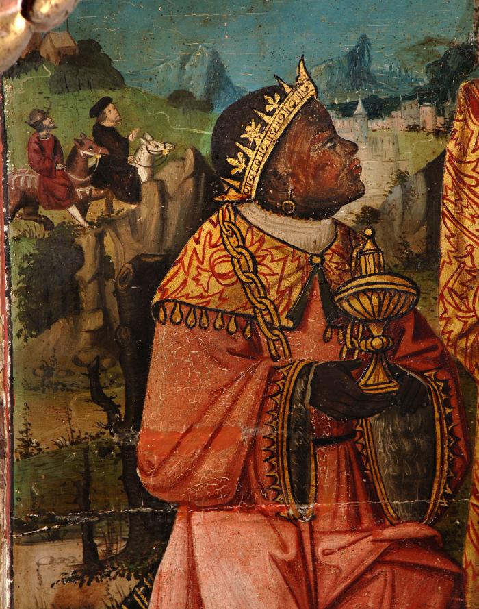 Roi Mage - Melchior - Détail retable du Précurseur (1524) - Villars-sur-Var. Cliché Michel Graniou