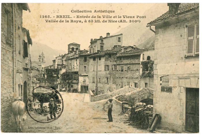 Collection Artistique 1265. - BREIL. - Entrée de la Ville et le Vieux Pont Vallée de la Roya, à 65 kil. de Nice (Alt. 300m)
