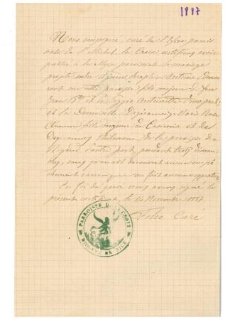 [Certificat de publications des bans entre Antoine Séraphin Agnese et Marie Rose Clémence Degivanny]